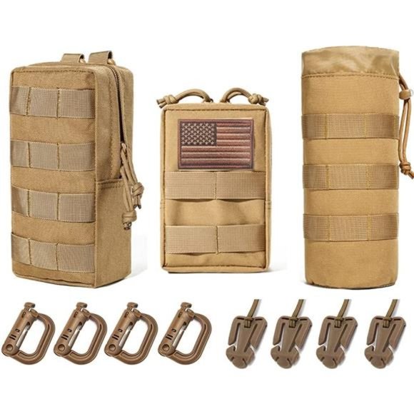 3 Molle Pouch Sports Water Bottles Pouch Bag, Tactical Drawstring Molle Pouches - Picture 1 of 7